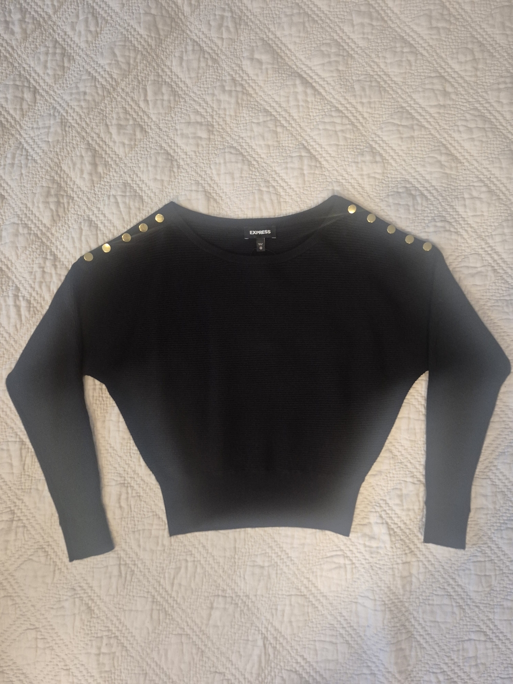 Express Black Gold Button Dolman Boatneck Sweater XS NWT